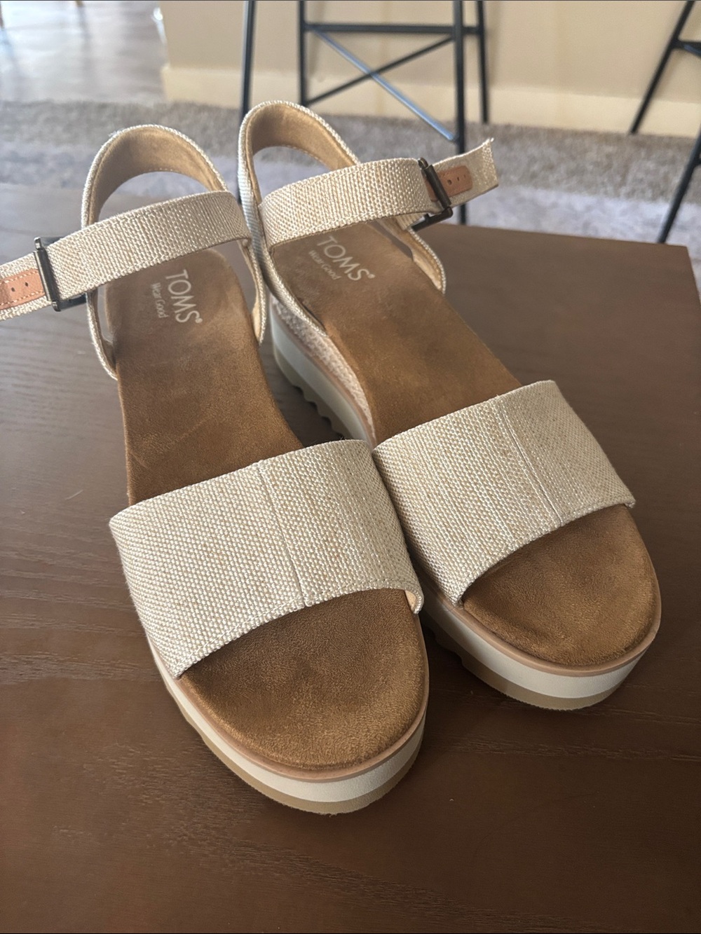 TOMS Natural Canvas Platform Sandals